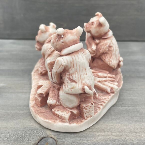 Vintage Georgia Marble Stone Figure The Three Little Pigs Limited Edition 1970s - Picture 4 of 9